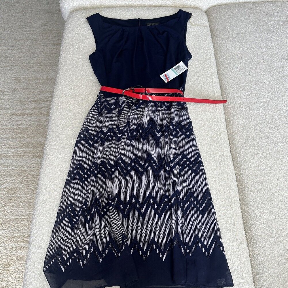 Connected Apparel Belted Dress Blue Size 8